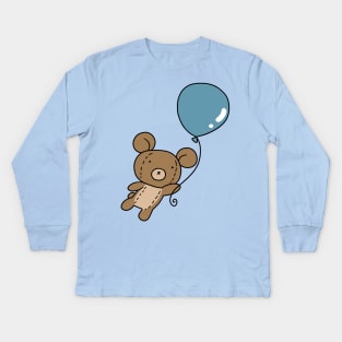 Blue Balloon Teddy Bear Kids Long Sleeve T-Shirt